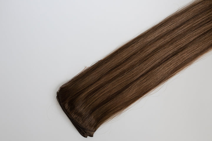 Hand Tied Weft (Warm Mixed Medium Brown) straight hand-tied weft hair extensions by ISLA Hair